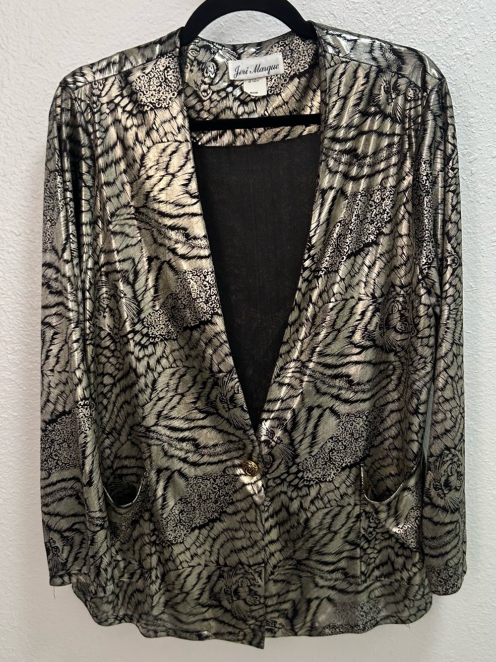 Metallic Black & Silver Animal-Print Blazer